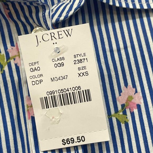 J Crew Mercantile Shirt Womens XXS Blue White Striped Floral Button Down Cotton - Picture 10 of 13